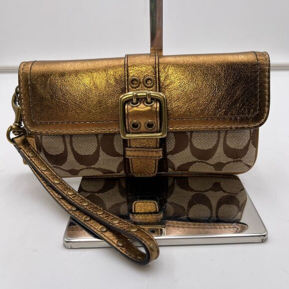 Coach Handbags - COACH SPECIAL EDITION Fall 2004 Leather Signature Wristlet Bronze Buckle